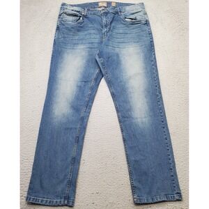 Stitches & Rivets Jeans Mens‎ 40x32 Blue Denim Wear Slim Whiskered Straight Leg
